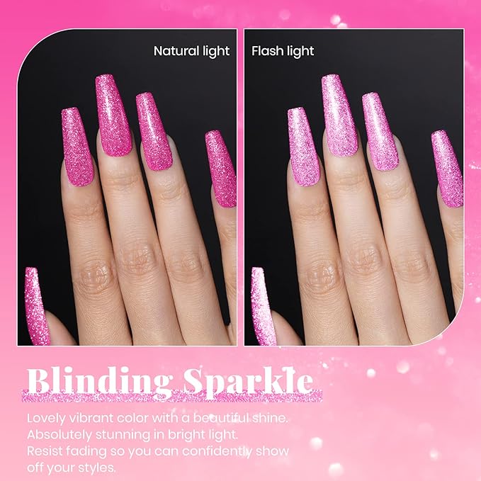 Beetles Glitter Gel Nail Polish - 15ML Hot Pink Reflective Diamond Color Soak Off Sparkle Gel UV Nail Lamp Nail Art Manicure Salon DIY at Home Gifts