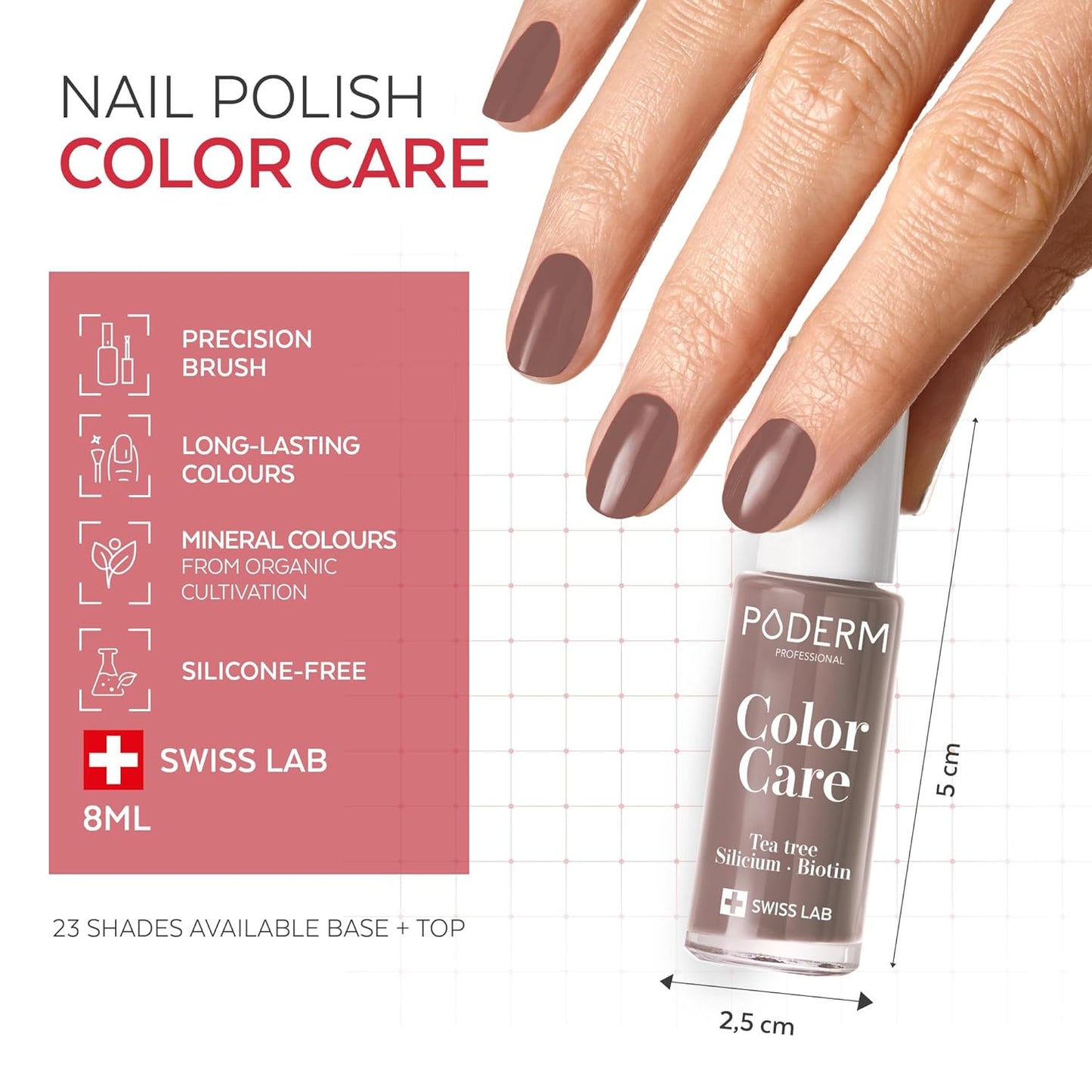 PODERM - Nail Polish – Enriched with Tea Tree – Improves nail appearance – Ingredients Natural/Vegan - foot/hand - Swiss Made (Taupe)