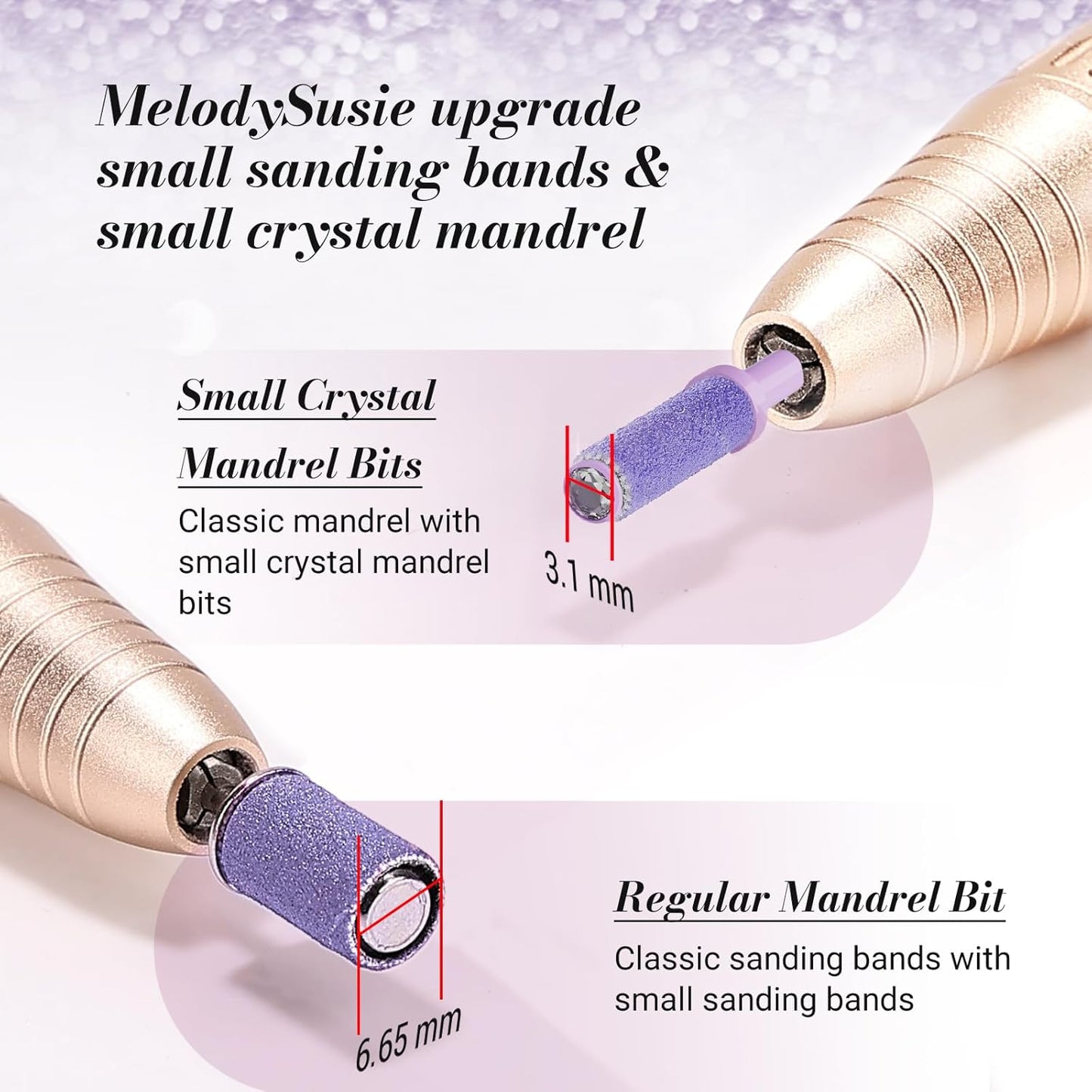 MelodySusie 50 Pcs Nail Drill Bits Small Sanding Bands with 3.1mm Mandrel Bit, 240 Extreme Fine Grit Nail File for Acrylic Nails Gel Manicures and Pedicure, Purple