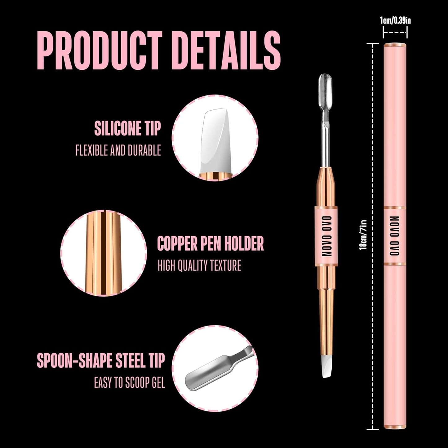 NOVO OVO 2 PCS Double End Multiple Use Nail Pen Brush Kit for Poly Gel Nail Dual Forms, Anti-stick PolyGel & Builder Manicure Pedicure Extension, For Hand and Toe Nails Tool Salon DIY Home