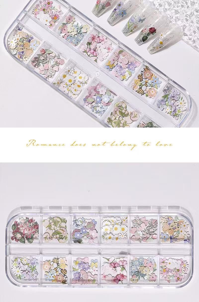 Mixed Colors Nail Flowers, 300pcs 3D Flower Nail Art Sequins Decals Mixed Leaves Design Slice Nail Flowers Ultra Wood Pulp Flakes Sequins 4