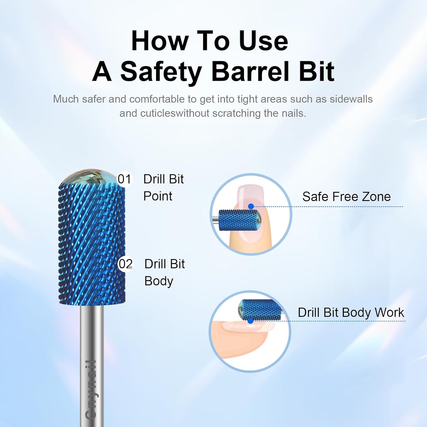 3/32" Large Barrel Smooth Round Top Tungsten Carbide Nail Drill Bit Safety Bit for Gel & Acrylic Removal, 2-Way Rotating Efile Tip, Salon Electric File Accessory (M Grit, Blue)