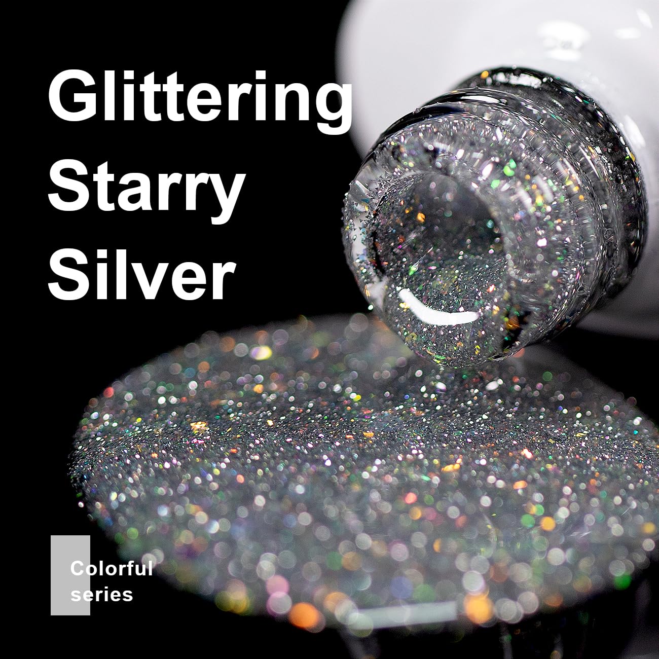 RARJSM Reflective Glitter Gel Polish Silver Sparkling Glitter Iridescent Shimmer Gel Nail Polish Sparkle Diamond Holographic Gelpolish Soak off Nail Art Varnish Manicure for Salon DIY at Home