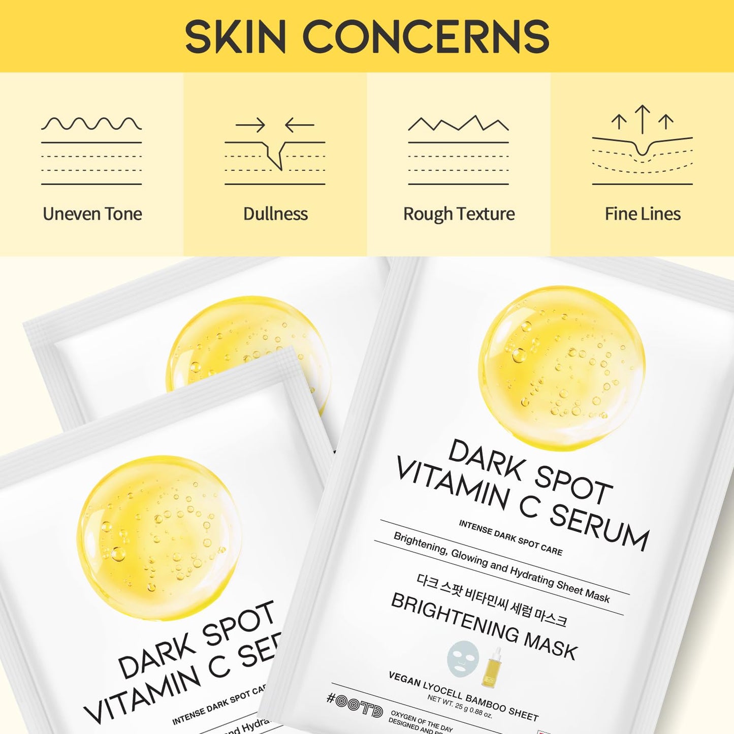 #OOTD Vitamin C Revitalizing Hydrating Sheet Mask (10pcs) - Face Mask Korean Skincare Facial Sheet Masks for Even-Looking Skin Tone & Radiance