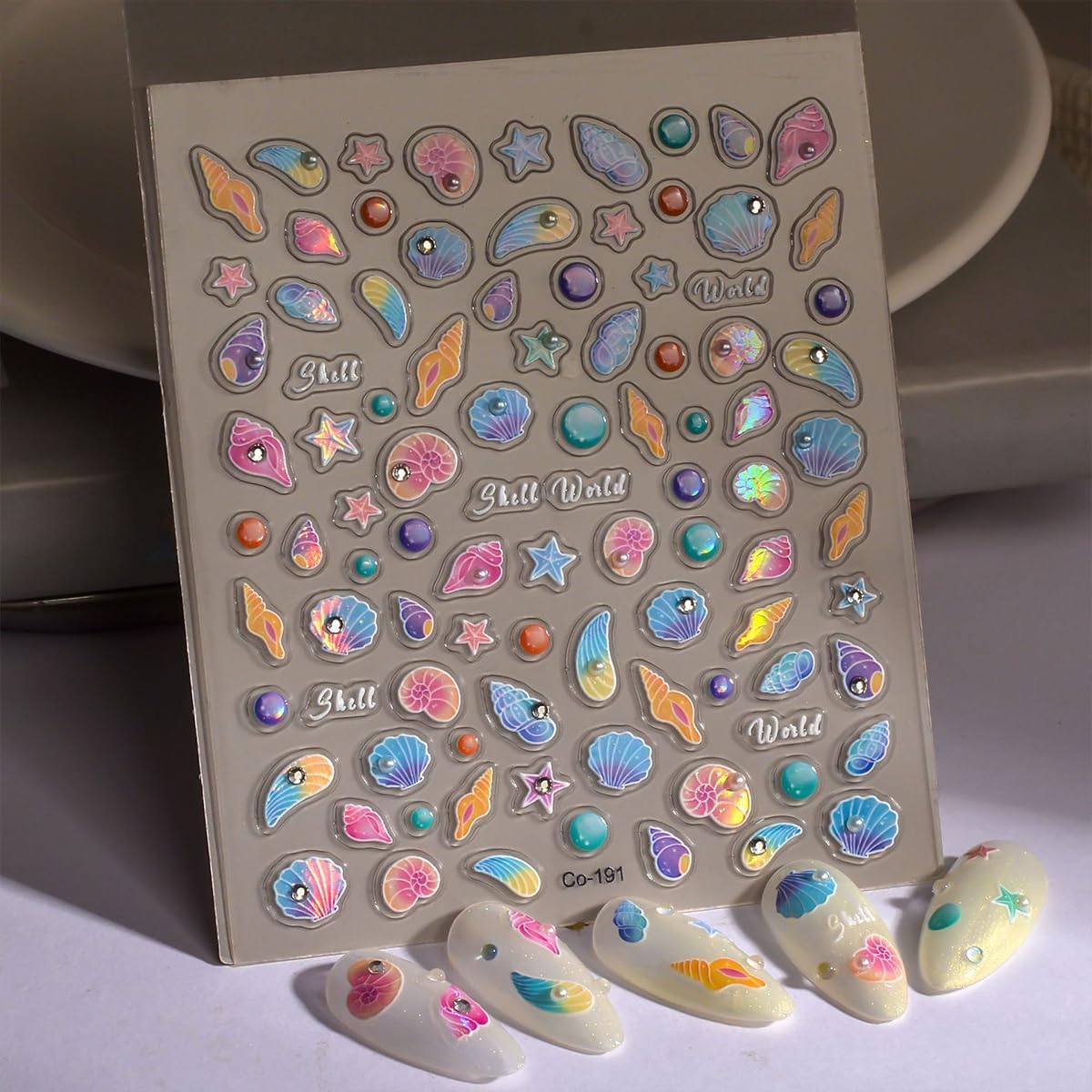 Ocean Nail Art Stickers Summer Nail Art Decals Marine Life Nail Stickers Starfish Seashell Nail Design Stickers with Pearl Rhinestone 5D Embossed Nail Decals Sea Nail Art Supplies for Women Manicure