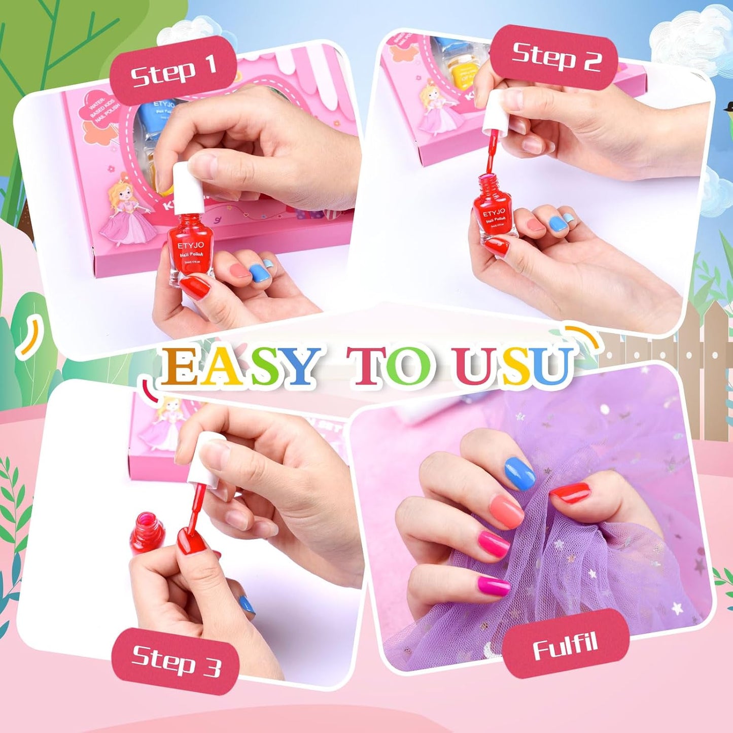 Kids Nail Polish Non-Toxic Nail Polish Set for Girls 10 rainbow Colors Water Based Peel Off Quick Dry Nail Polish Kit for Age 3+ Toddler Teen Birthday Gift