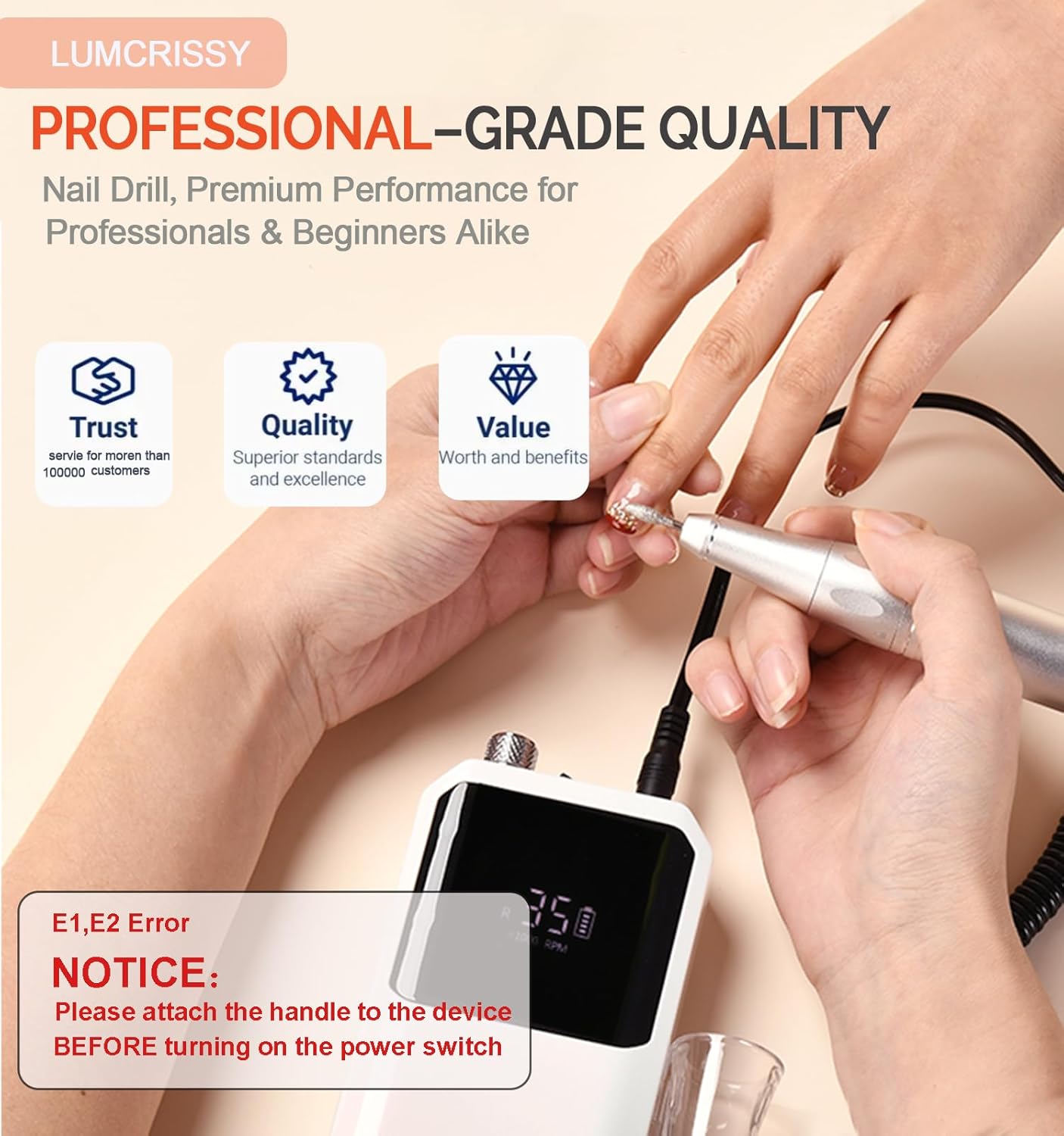 Professional Rechargeable Nail Drill 35000 RPM - Cordless Electric Nail File ,Portable Efile for Shaping/Removing/Polishing Gel/Acrylic Nails | Ideal for Home DIY & Salon Manicure Pedicure