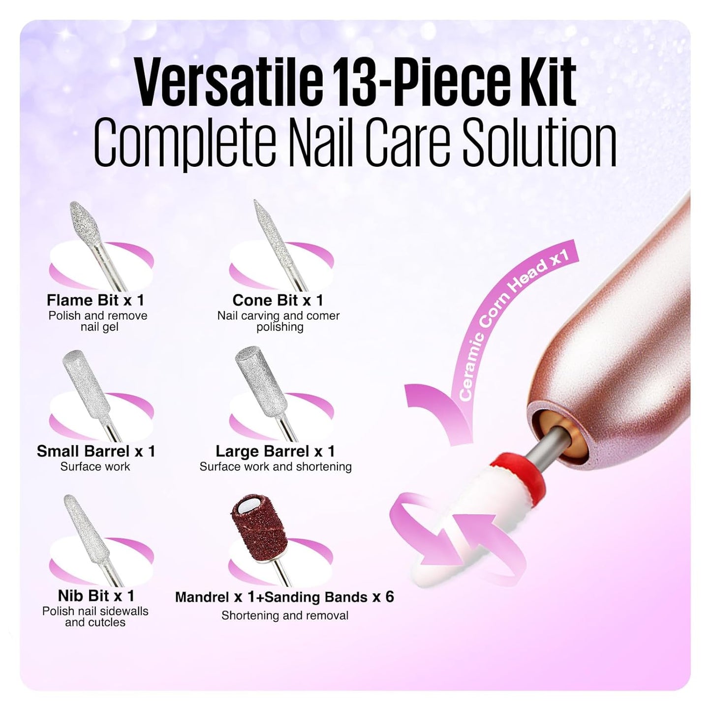 MEFA 16 PCS Kit Electric Nail Drill with Bits & Dust Brush, 20000RPM Portable Professional Electric Nail File, Manicure Pedicure Nail Set Efile Nail Drill for Home Salon