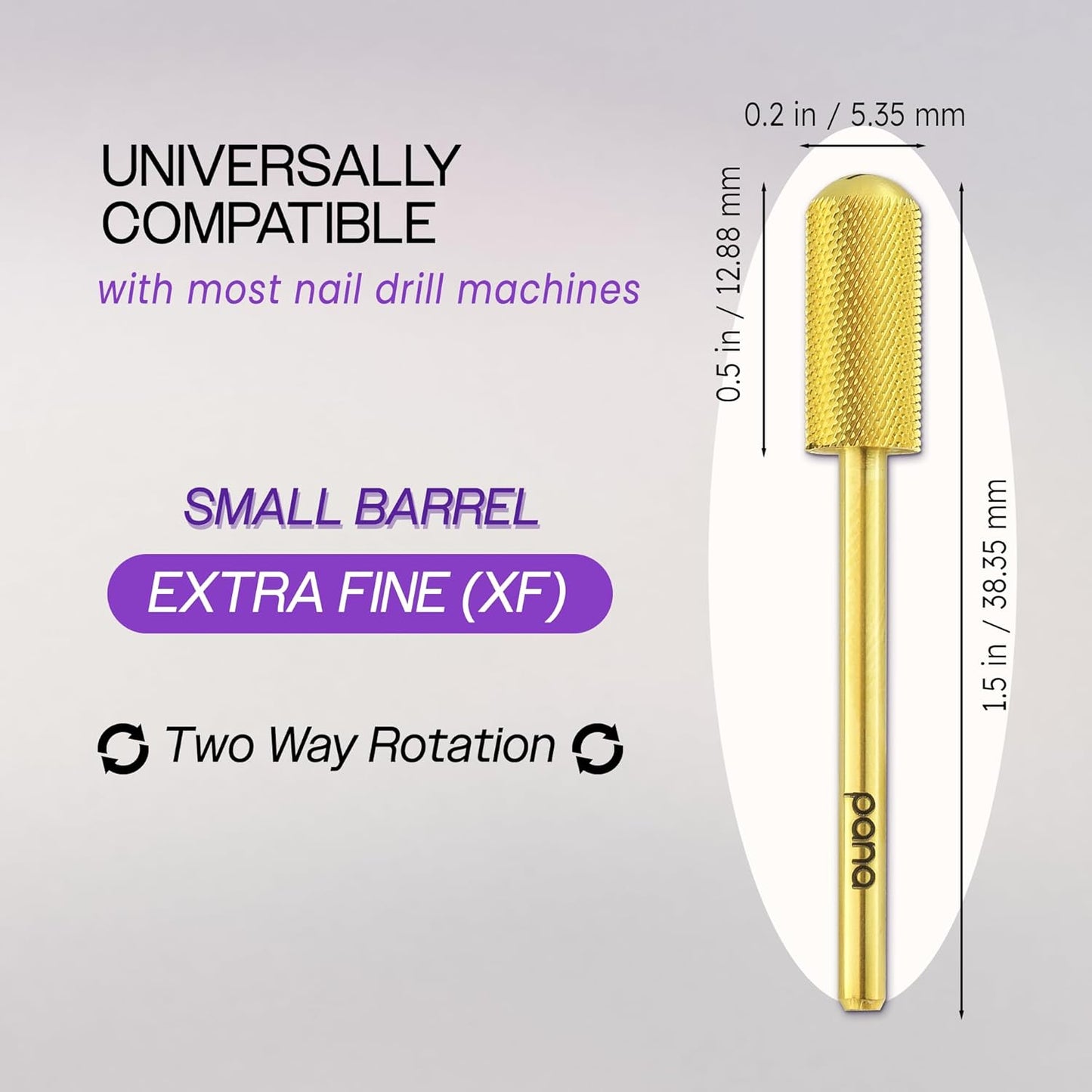 PANA 3/32" Small Smooth Round Top Safety Carbide Nail Drill Bit for Gel Polish & Acrylic Removal Nail Salon Manicure Pedicure Electric File Tools (Small Barrel - Gold, Extra Fine)
