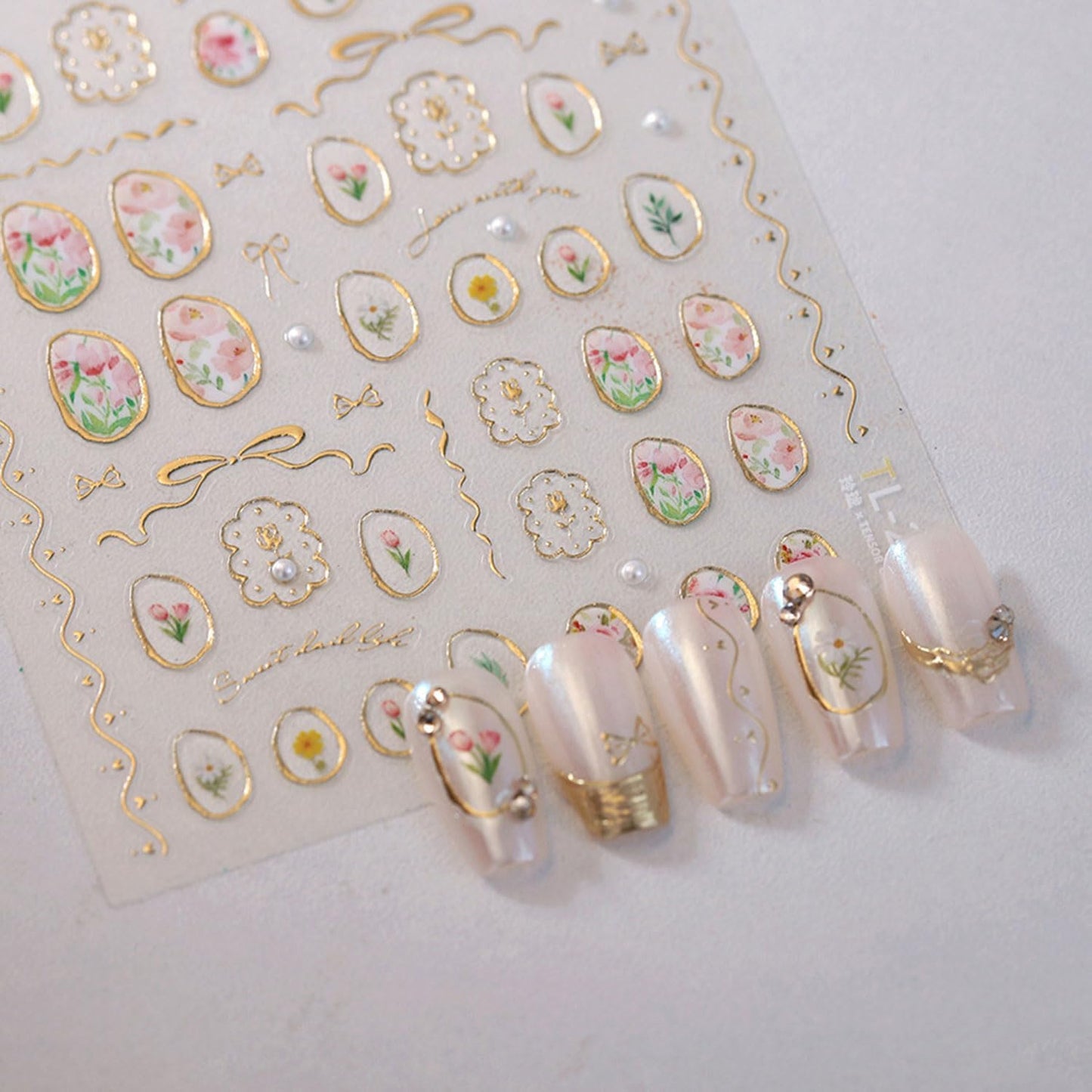 Flower Nail Art Stickers 5D Embossed Nail Stickers Tulip and Gold Hollow Nail Decals for Nails Art Designs Self-Adhesive Nail Art Supplies for Women Girls Summer DIY Manicure