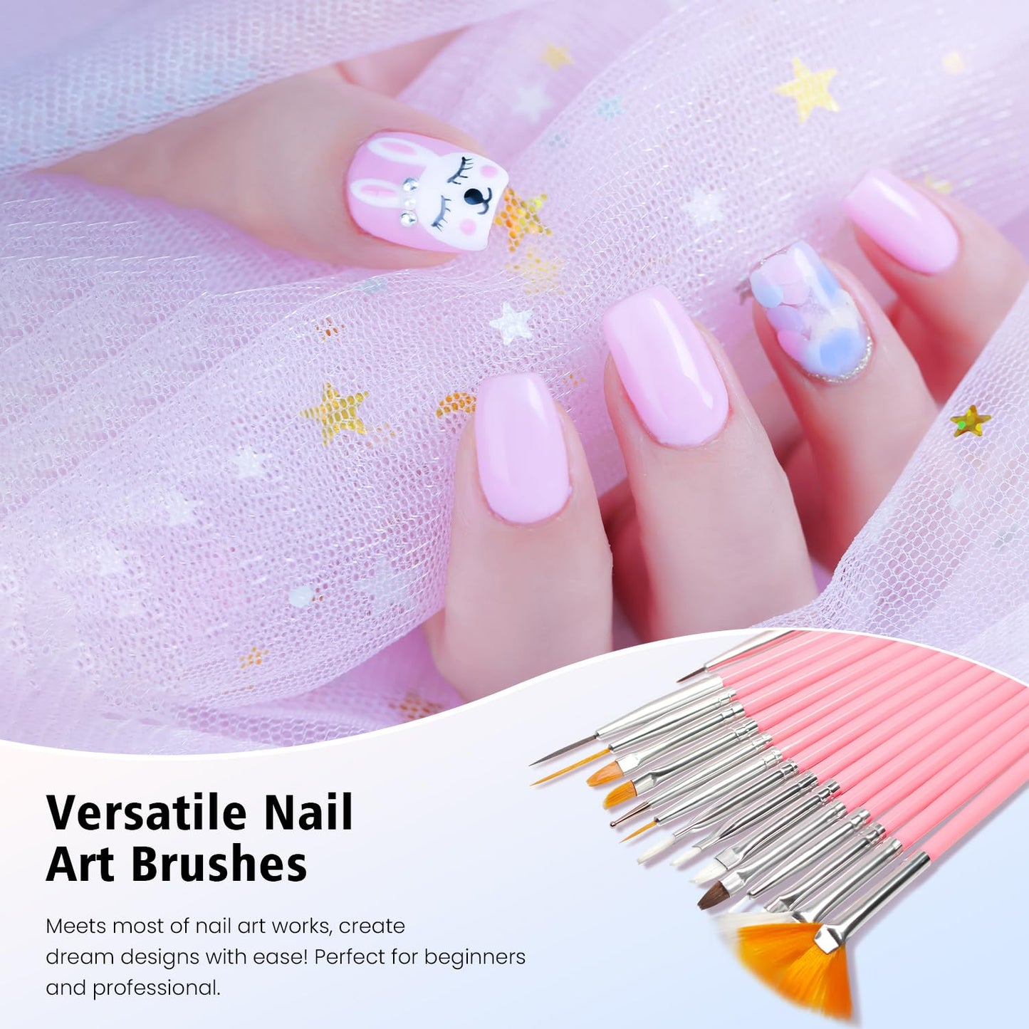 Nail Art Tools, Nail Holder for Painting Nails, 15 PCS Nail Art Brushes, 5 PCS Nail Dotting Tool, Nail Stand for Home DIY & Salon Nail Art Design