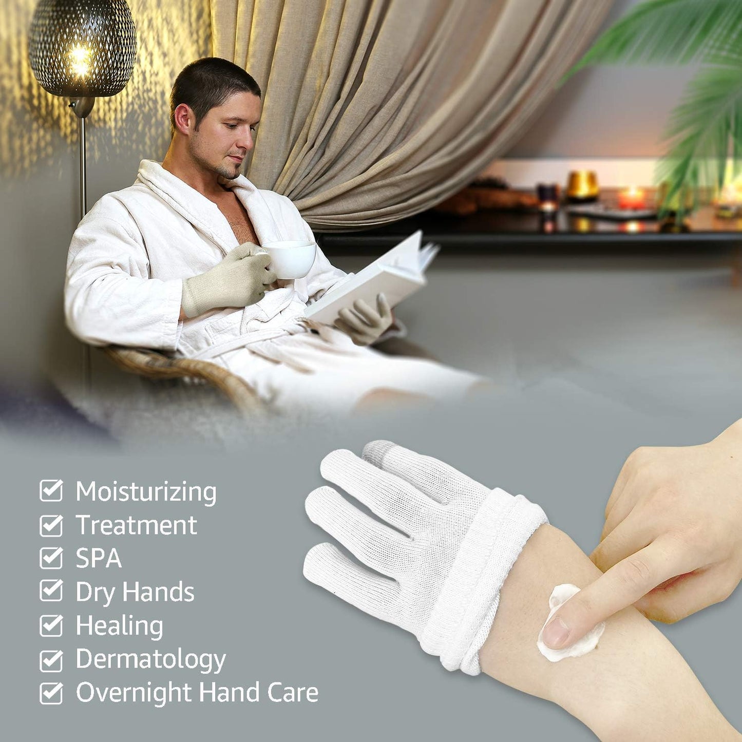 Evridwear Unisex Moisturizing Cotton Gloves with Touchscreen Fingertips for Eczema Beauty Cosmetic Dry Hands Sensitive Irritated Skin Therapy Overnight Bedtime, 6 Pairs, Lightweight-White, S/M