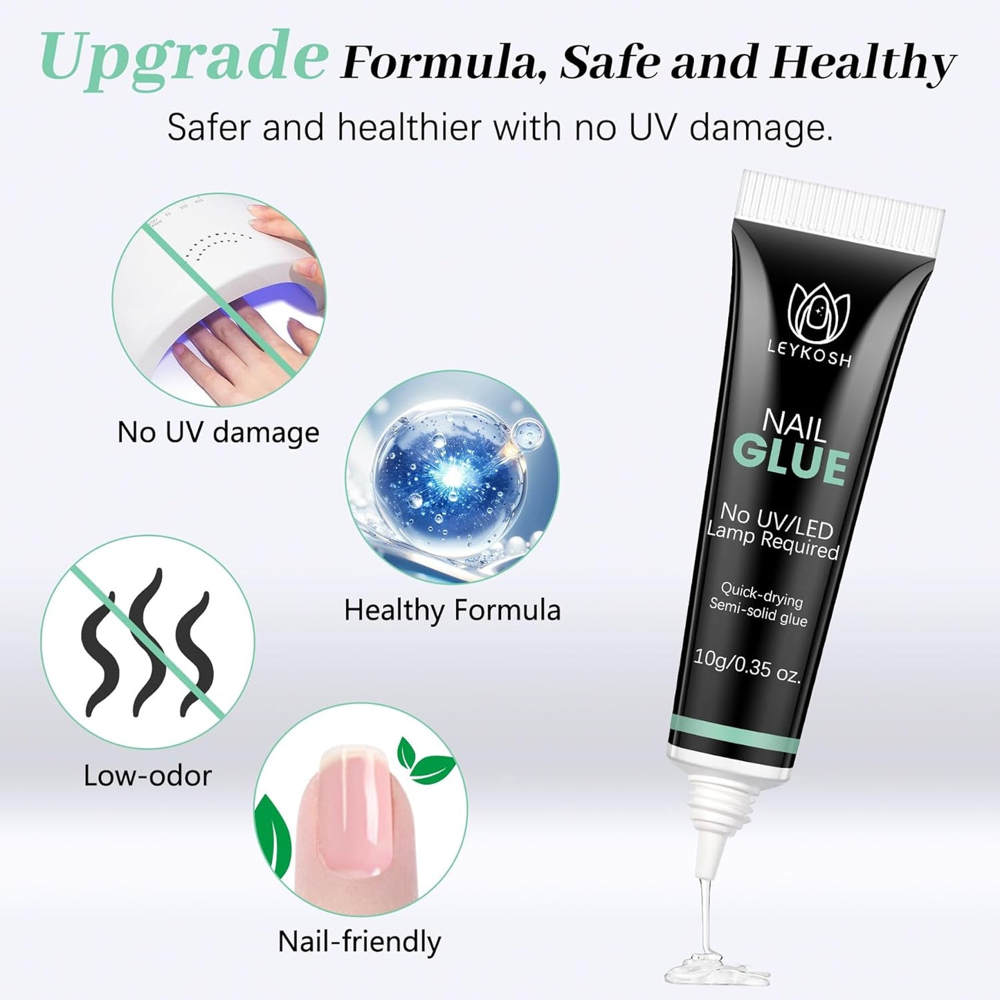 Nail Glue for Press Ons, 10s Fast-Drying No U V Light Needed - Upgrade Super Strong Semi Solid Nail Glue Last Up to 28+ Days & Easy to Remove, 10g*2 High Capacity Suitable for Fake & Acrylic Nail Tips