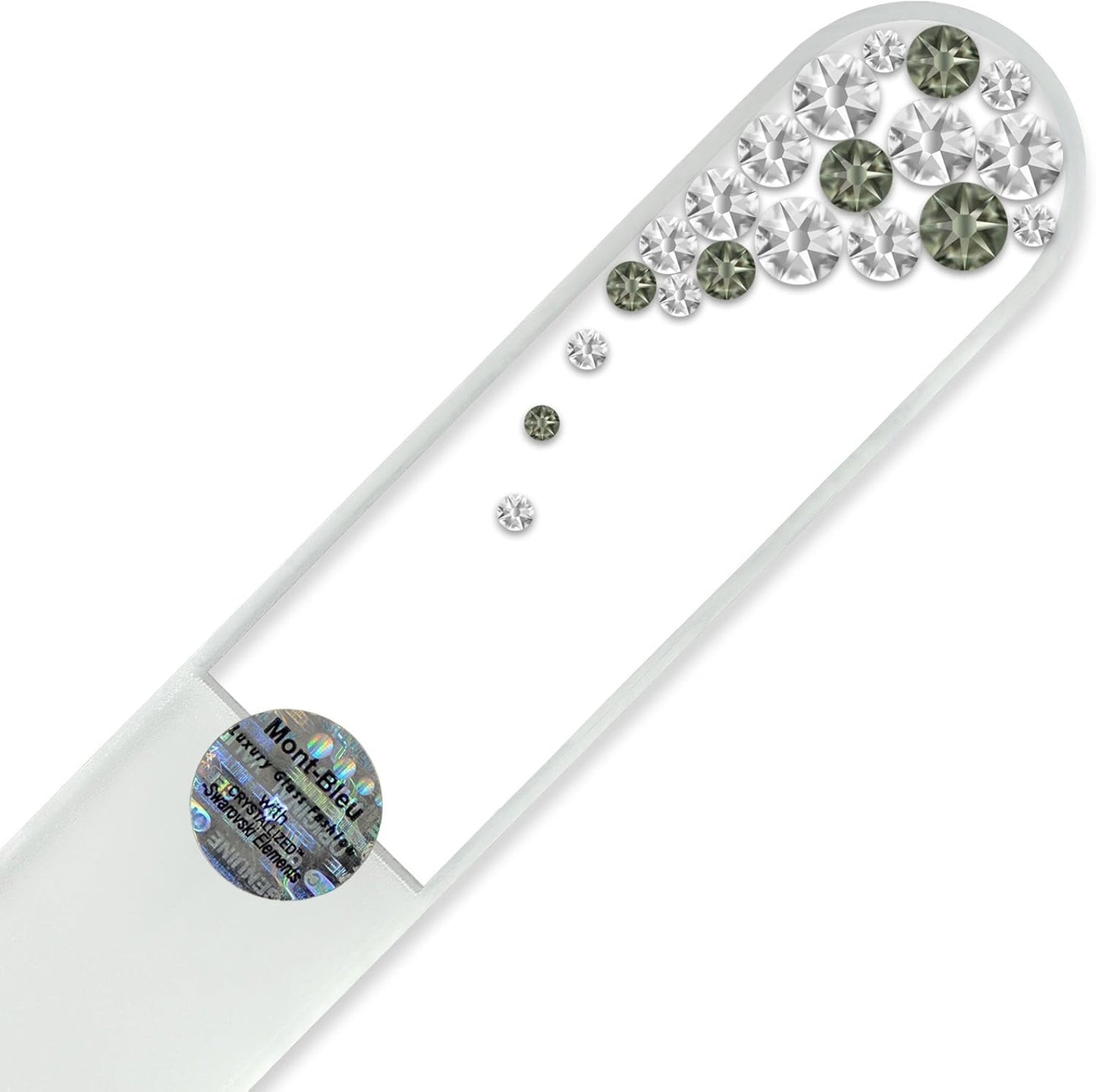Large Size Glass Nail File Hand Decorated with Swarovski Elements, in Black Velvet Sleeve, Genuine Czech Tempered Glass, Hand-Made Crystal Nail File