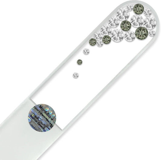 Large Size Glass Nail File Hand Decorated with Swarovski Elements, in Black Velvet Sleeve, Genuine Czech Tempered Glass, Hand-Made Crystal Nail File