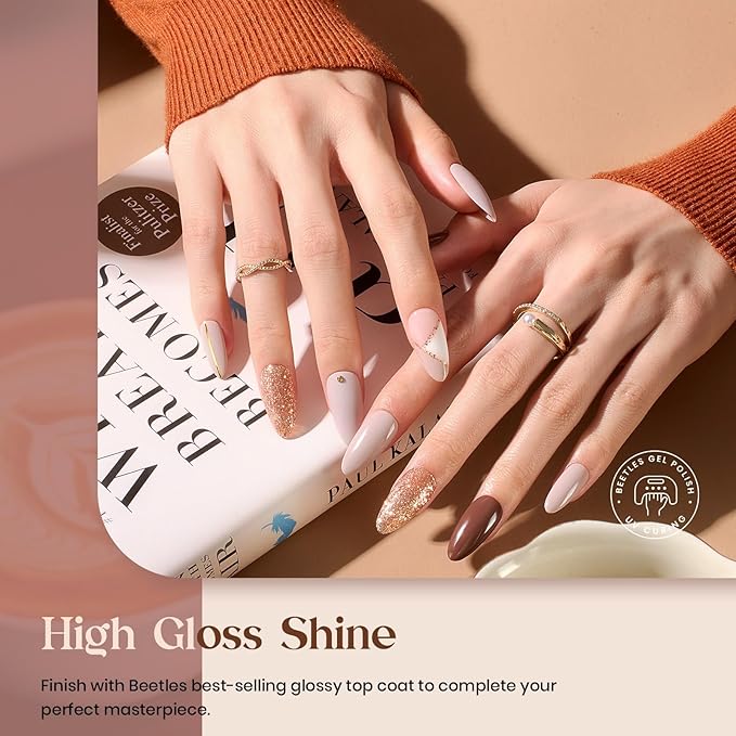 Beetles Fall Gel Nail Polish - 6 Colors Burgundy Brown Neutral Grey Plum Gel Polish Set, Soak Off UV LED Nail Colors for Fall and Winter Manicure