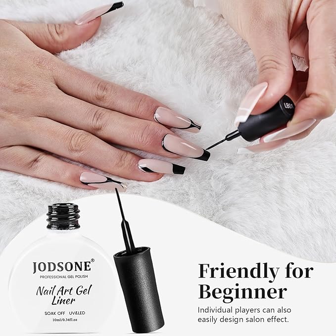 JODSONE 10ml Nail Art Gel Liner Black Gel Nail polish Need U V Lamp Cured with Thin Brush at Home Salon Design Gift for Girls