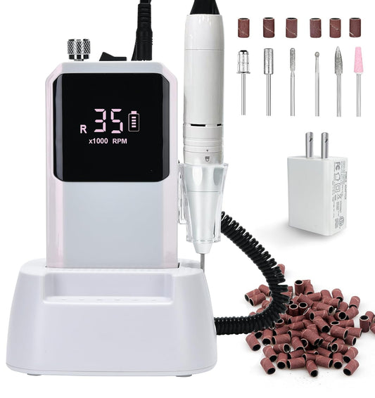 Professional Rechargeable Nail Drill 35000 RPM - Cordless Electric Nail File ,Portable Efile for Shaping/Removing/Polishing Gel/Acrylic Nails | Ideal for Home DIY & Salon Manicure Pedicure