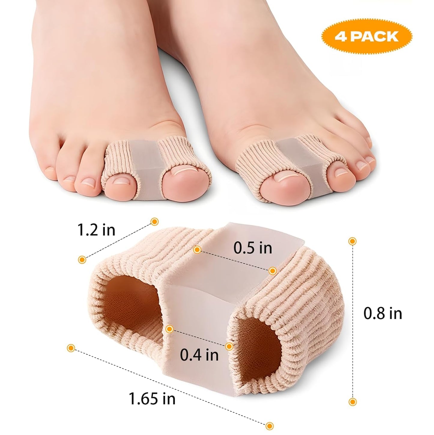 4 PCS Gel Bunion Toe Separators with 2 Loops for Overlapping Toes Gel Toe Spacers Bunion Corrector for Feet, Hammer Toe Straightene for Women Men