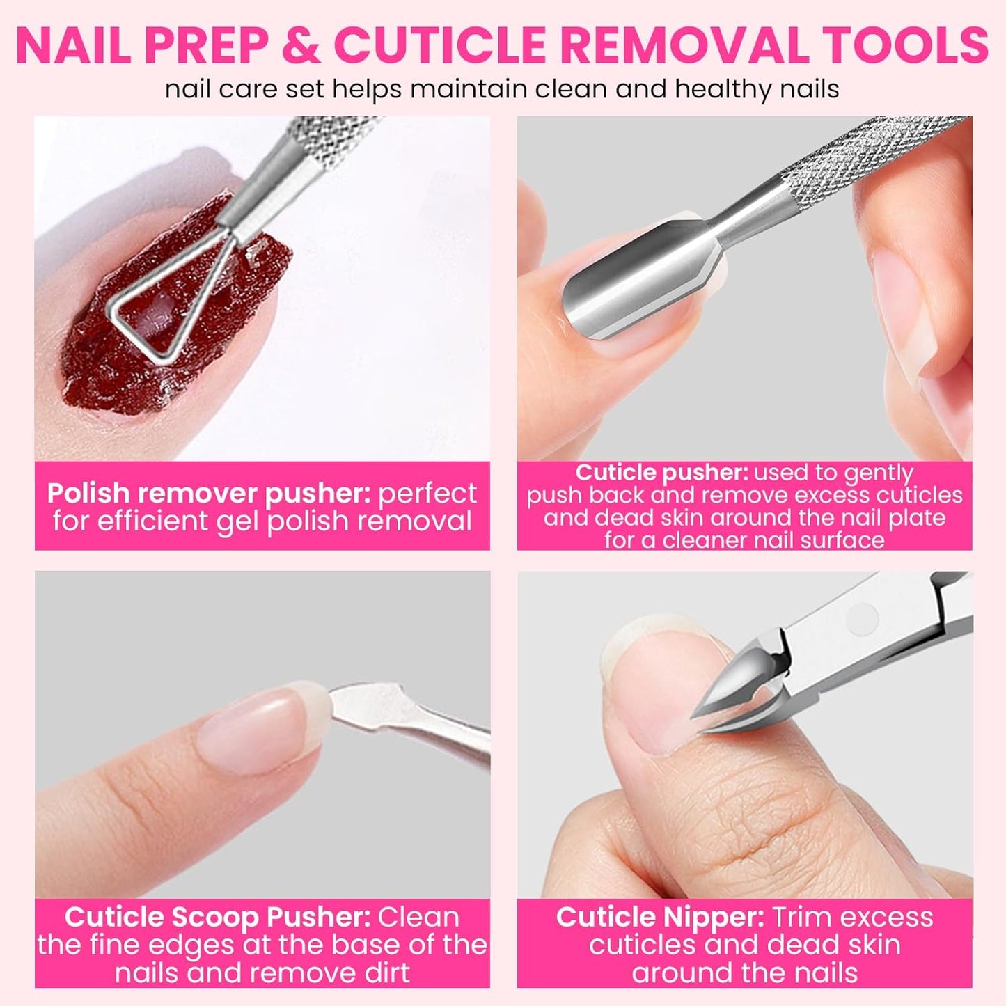 Nail Prep Care Kit with Buffers and Files, Cuticle Nipper Clipper, Ingrown Toenail Corrector, Cuticle Pusher, Cuticle Peeler, Nail Lifter, Dust Brush, Manicure Pedicure Kit Salon Home