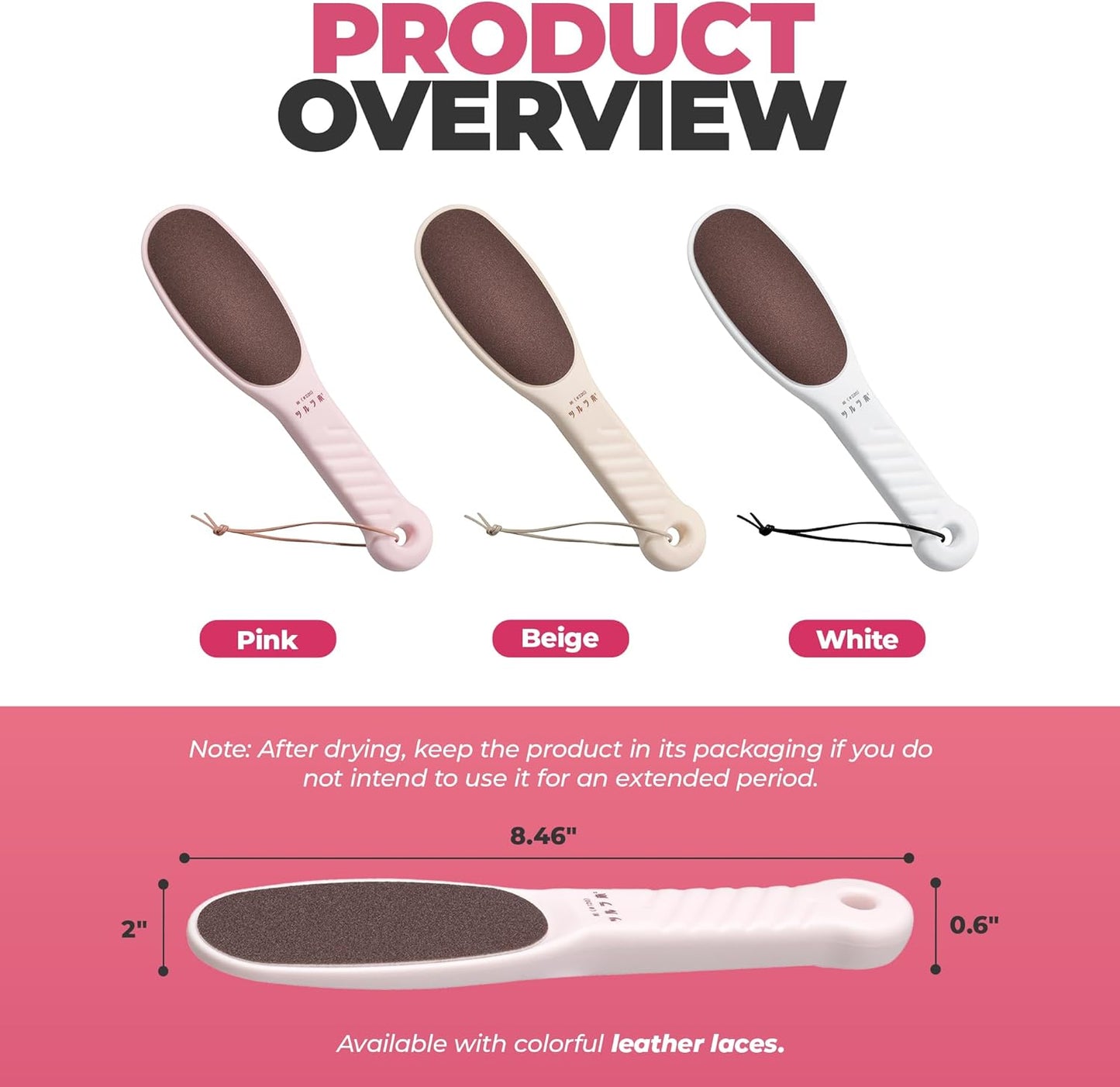 TSURULABO - Foot File, Dual-Sided (Coarse & Fine), Water-Resistant Alternative to a Foot Scrubber or Pumice Stone for Feet, Heel Scrubber for Grooming, Beige Dry Skin Callus Remover with Hanging Loop