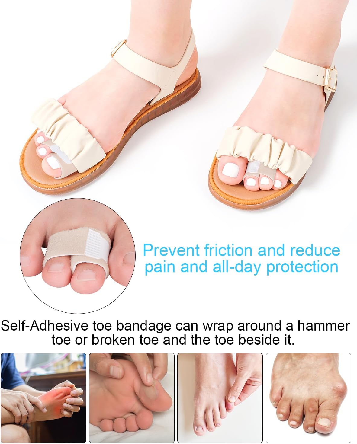 12 Pack Fabric Hammer Toe Corrector, Reusable Broken Toe Protectors Buddy Taped Wraps, Hammertoe Straightener, Toe Splint for Broken Toe, Crooked Toes, Bent Toes