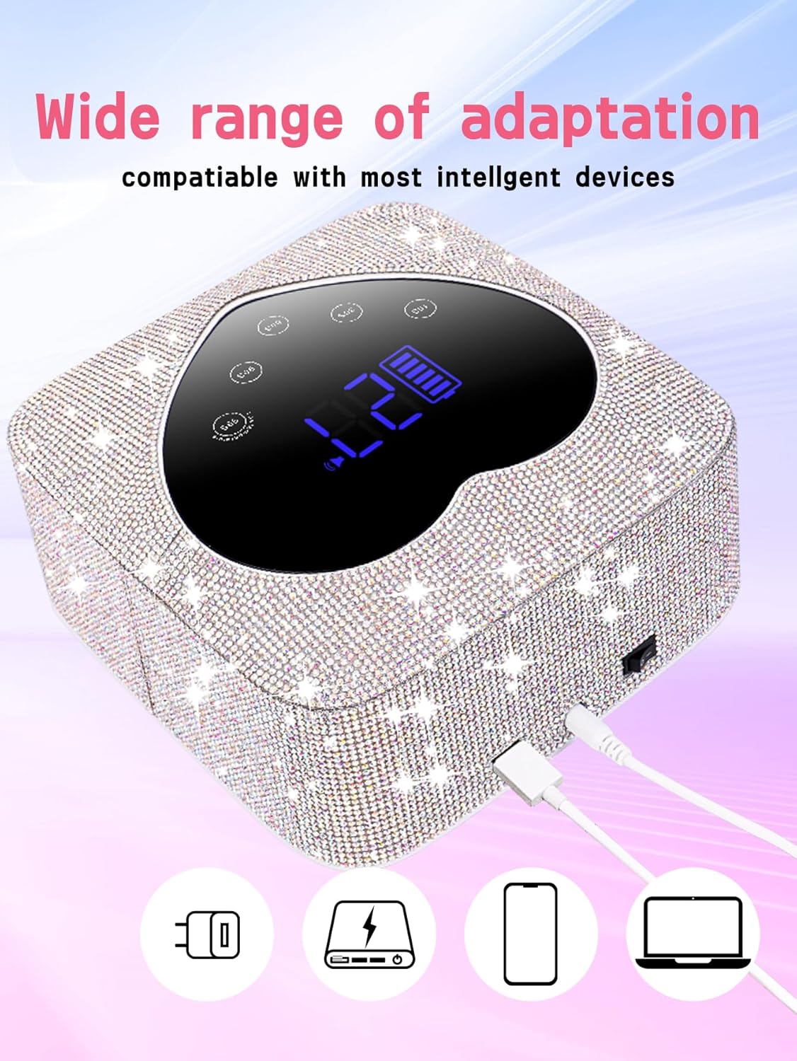 Hongfa Cordless Gel Nail Lamp, Rechargeable UV LED Nail Dryer for Gel Polish with LCD Display, Auto Sensor and 5 Timer Settings Professional Gel Curing Light for All Gel Nail Polish, Manicure Tools