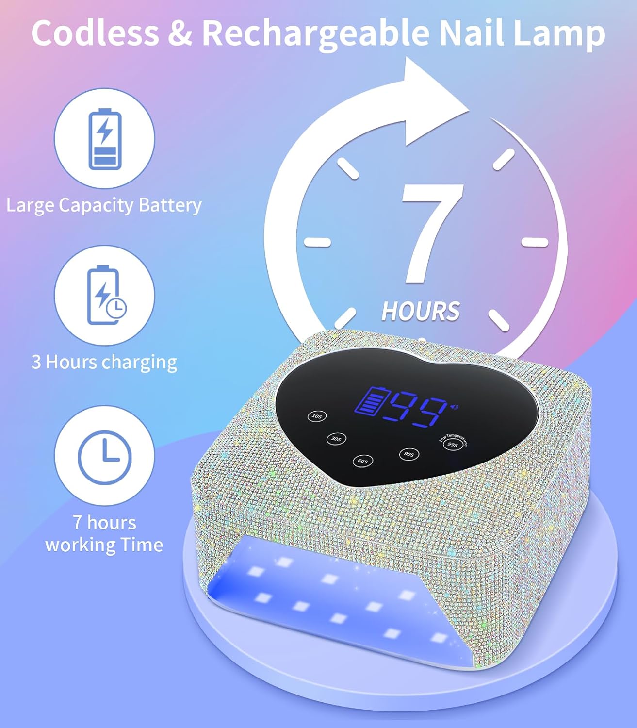 Cordless UV Nail Lamp for Gel Nails 72W, Rechargeable Diamond LED Nail Dryer with 5 Timer Setting, Touch Control & Auto Sensor, Fast Nail Light Curing Lamp for Salon & Home