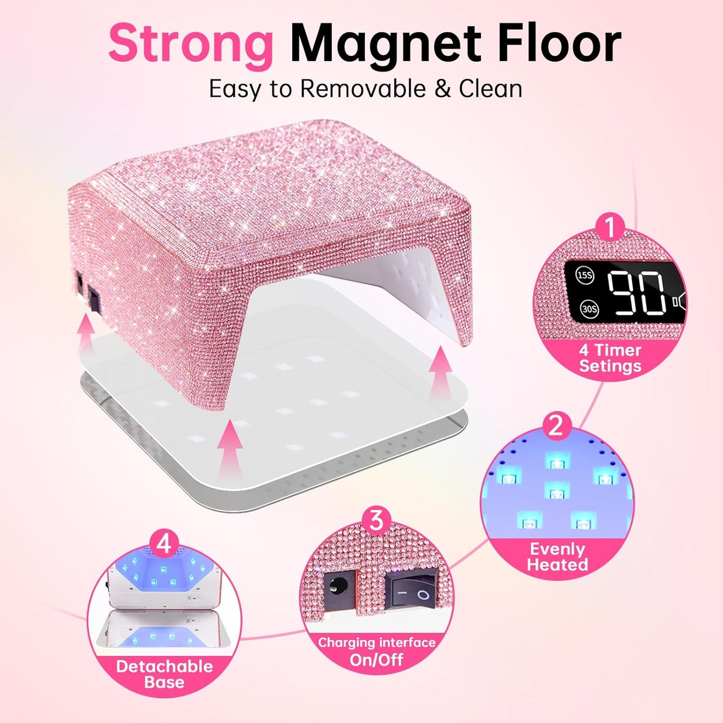 UV Light for Gel Nails, CHRISTINE SHELLY UV Nail Lamp, 96W Rechargeable Professional Diamond LED Nail Dryer with 4 Timer Setting, Touch Control&Auto Sensor, Fast Nail Light Curing Lamp for Salon&Home