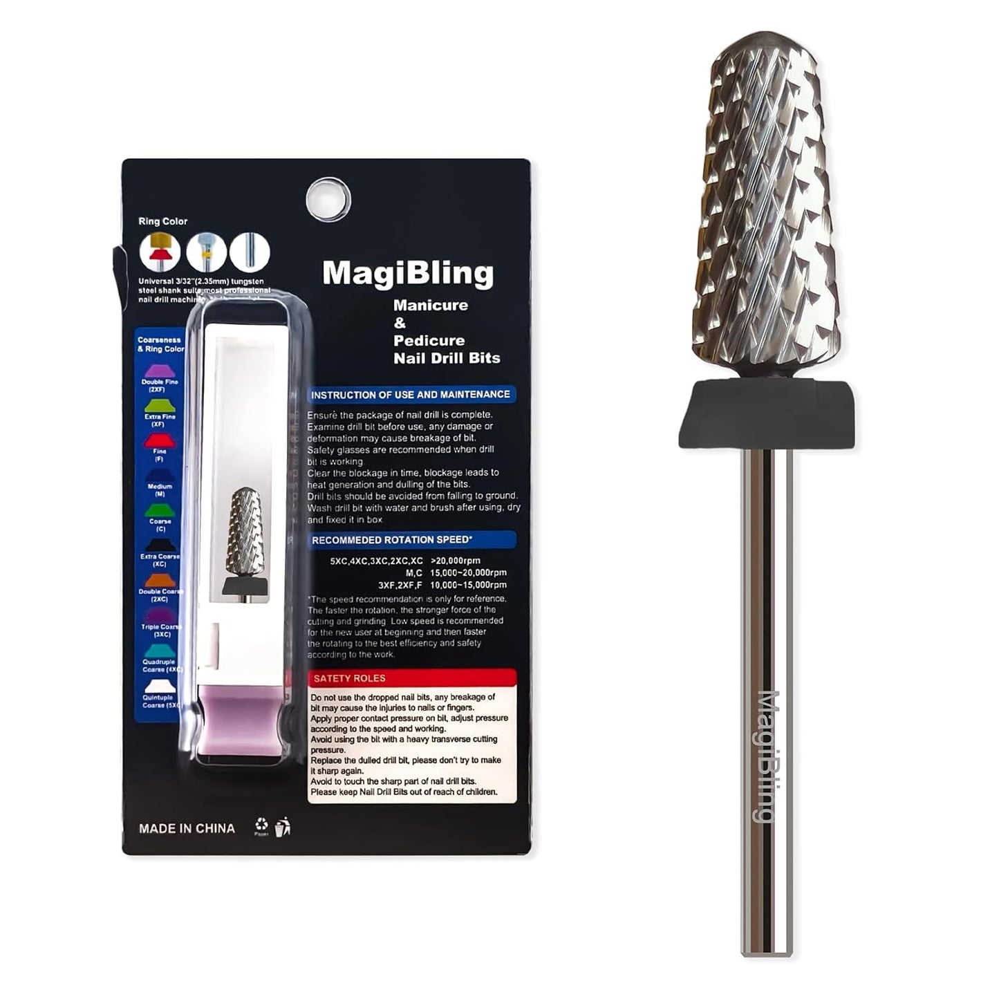 Super Cut Tapered Barrel 3/32'' Safety Tungsten Nail Drill Bits, Remove Gel Fast, Right handed, Suitable for Manicure Pedicure Cuticle Gel Polishing, Technicians Bits, Grit: Coarse.