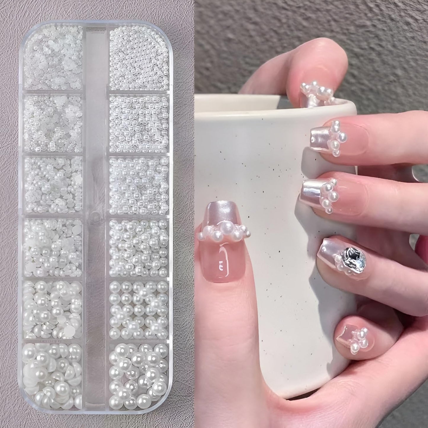 24 Grid Colorful Nail Charms 3D Flat Back Nail Rhinestone Half Round Pearl Nail Art Charms and Gems Kits Colorful Rhinestones for Crafting DIY Nail Art Makeup Decoration