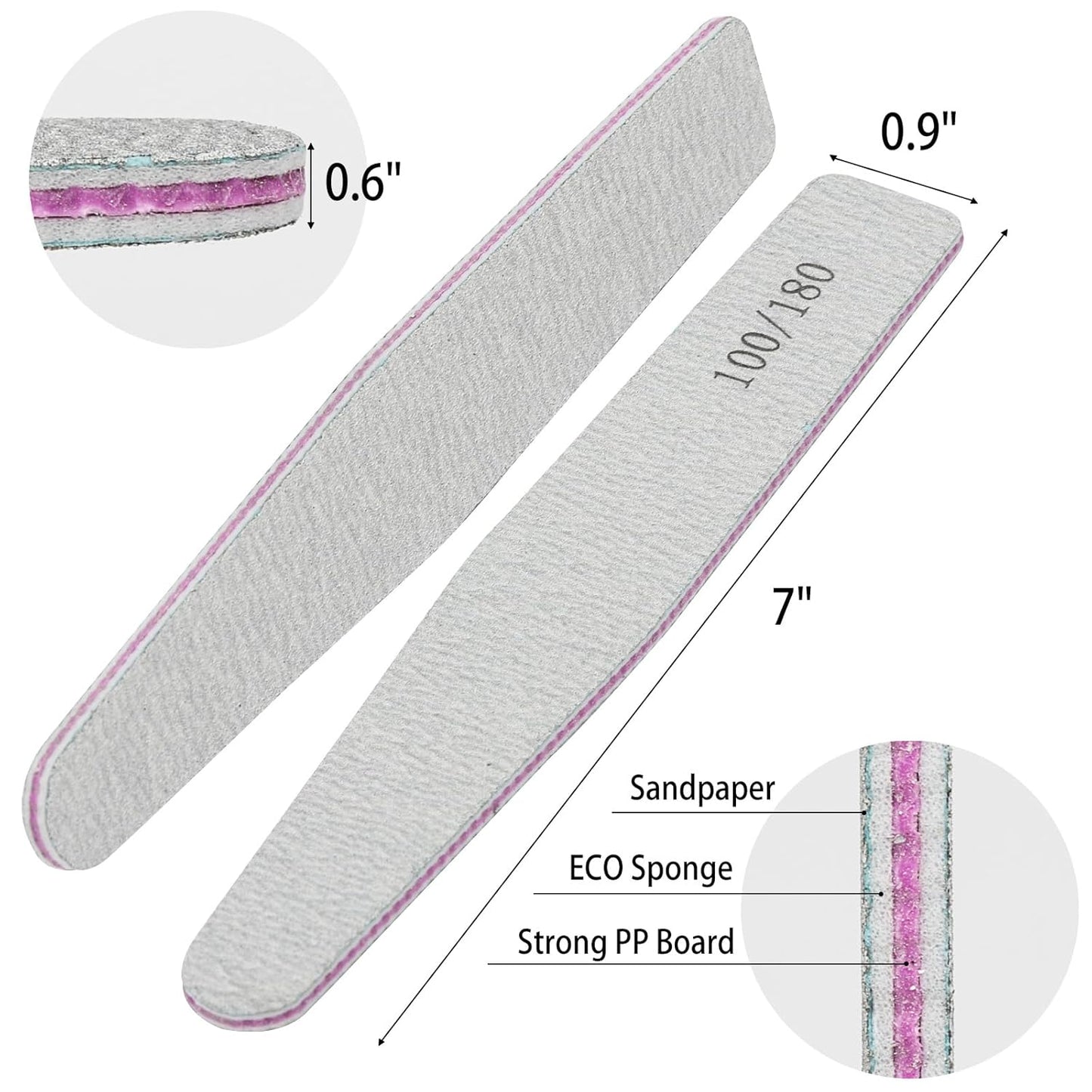 BTYMS 25Pcs 100/180 Grit Nail Files - Double Sided Emery Boards for Acrylic & Natural Nails, Salon Grade Manicure Tools