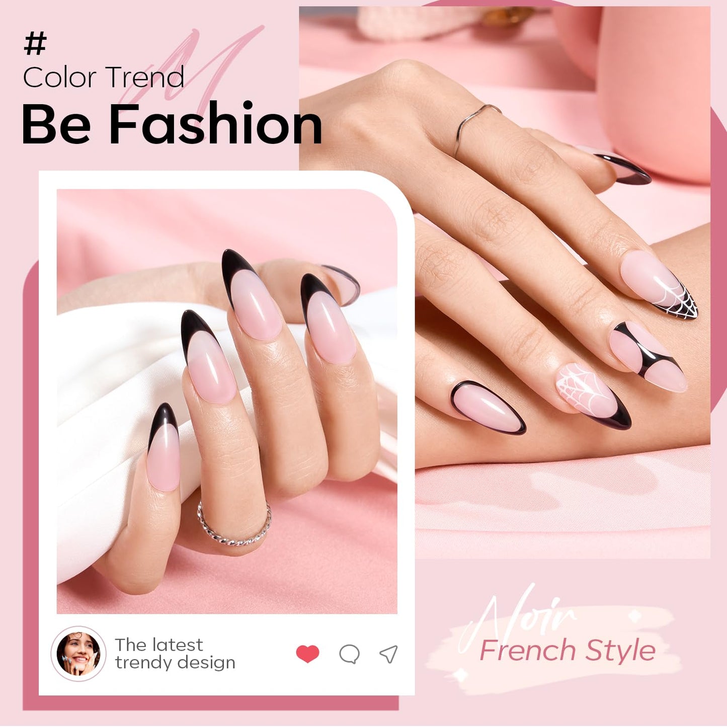 modelones French Tip Gel Nail Polish Set 2 Pcs 15ml Black and Milky Pink French Manicure Kit Sheer Pink Soak Off U V LED Jelly Base Color Gel Polish Nail Art Home DIY Gift for Women