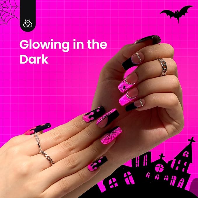 Beetles Hot Pink Gel Nail Polish - Luminous Pink Gel Polish 15ml Glow in the Dark Pink Halloween Soak Off Uv LED Nail Lamp Nail Art Manicure Salon DIY Home for Women Girls