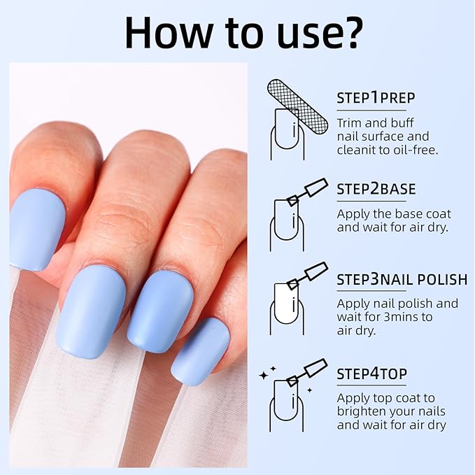 Matte Nail Polish Air Dry Nail Lacquer for Nail Art Varnish, Mist Effect Matte Finish Velvet Nail Polish, 0.35 fl oz (Pure Blue-19, 10 ML)