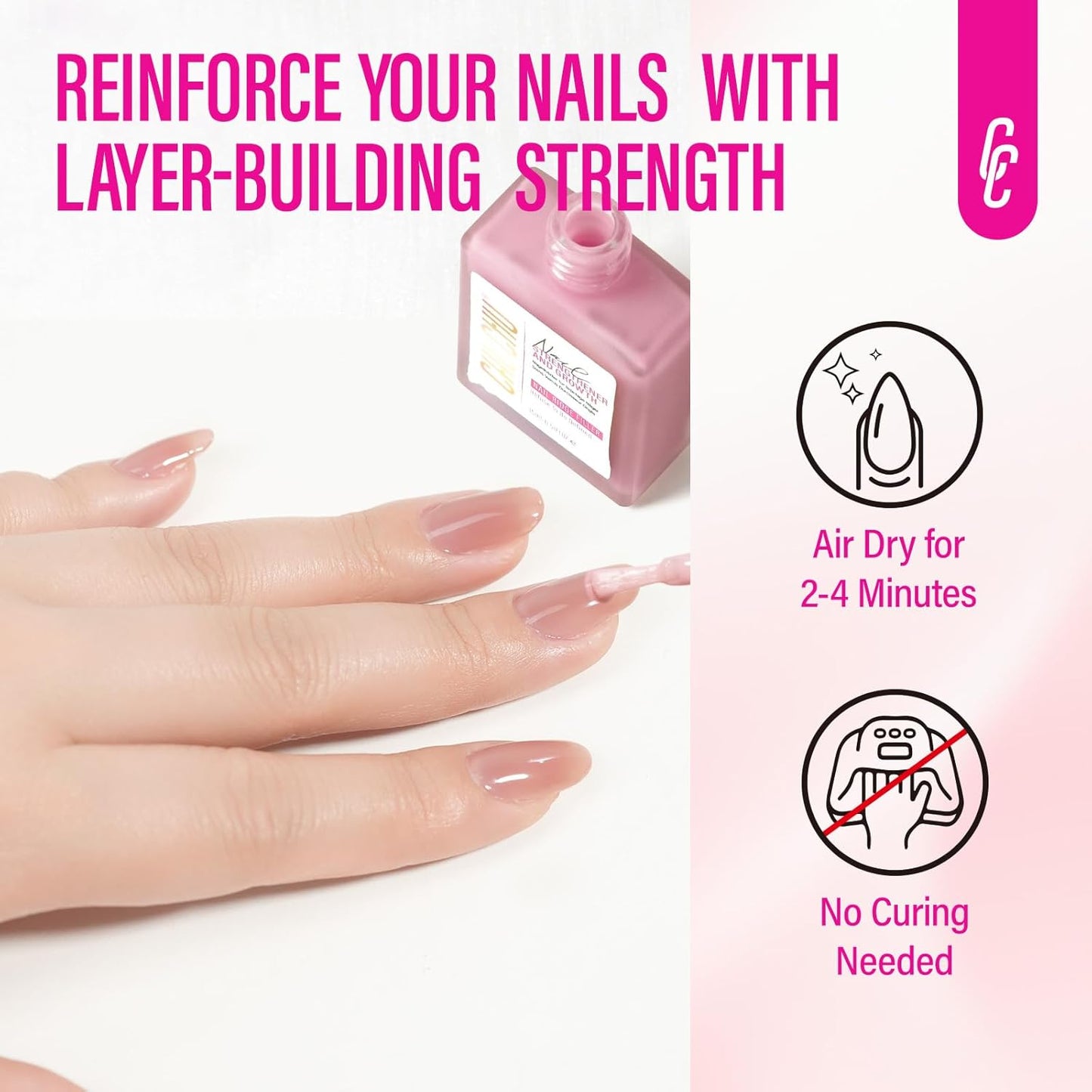 Nail Strengthener for Women: 8 in 1 Natural Nail Hardener Extra Strong and Growth - Dusty Peach Nail Polish Hardener Ridge Filler Concealer for Weak and Damaged Nails 15ml