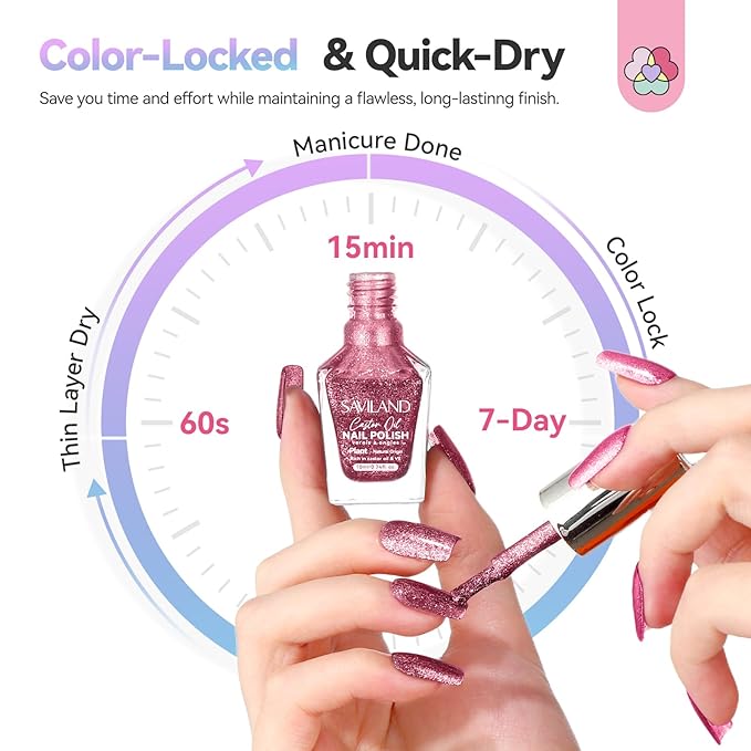 SAVILAND Color Artistry Chameleon Nail Polish Set: 6 Colors Aurora Shimmer Fingernail Polish Holographic Green Purple Red Glitter,Fast Quick-Dry Nail Lacquer Manicures Art Kit for Toe DIY Salon Home