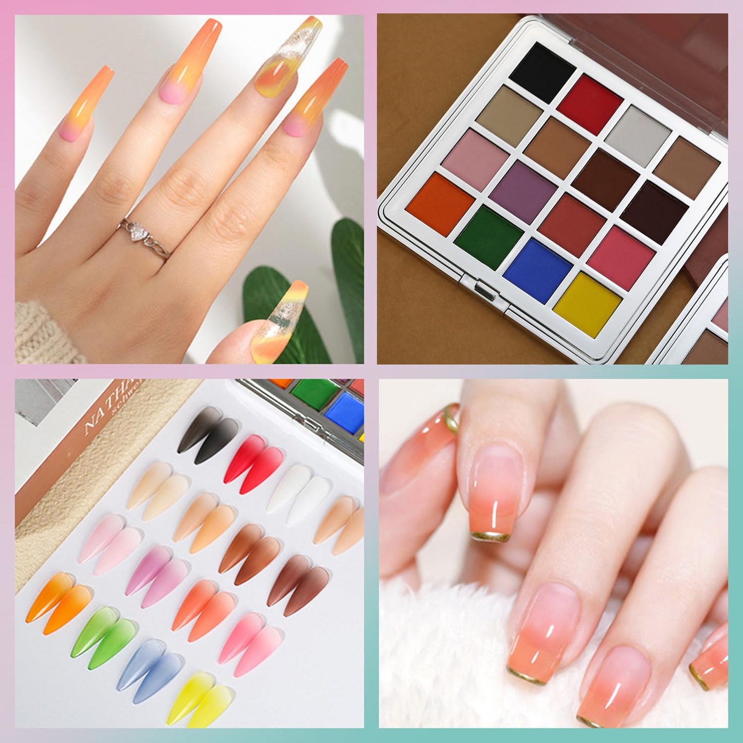Gradient nail powder,Solid nail powder,Nail Pigment Palette,Vibrant Nail Pigment Powder Set 16 Ombre Colors for Stunning Nail Art DIY Glitter Accessories Included