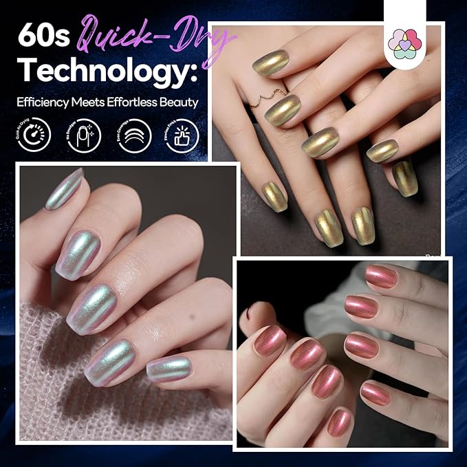SAVILAND Color Artistry Chameleon Nail Polish Set: 12-Free Holographic Nail Polish Quick Dry 6 Colors Ultra Chrome Color Shifting Fingernail Polish Set Metallic Galaxy Nail Art DIY Gift For Women