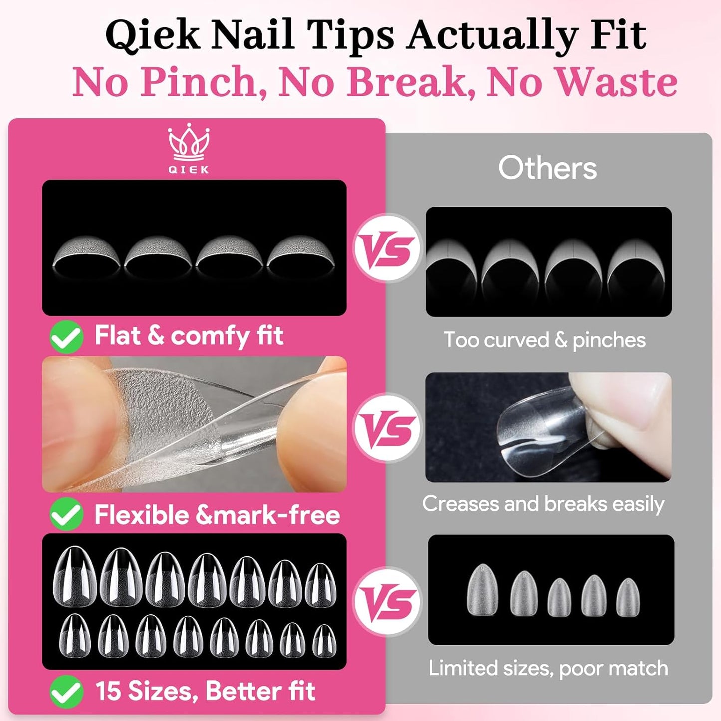 Extra Short Almond Fake Nail Tips, 15 Sizes 240 PCS Clear Half Matte Press On False Nail Tips Pre-shaped Full Cover Gel Nail Acrylic Soft Tip Extensions Thick Long Lasting for Home DIY Nail Salon