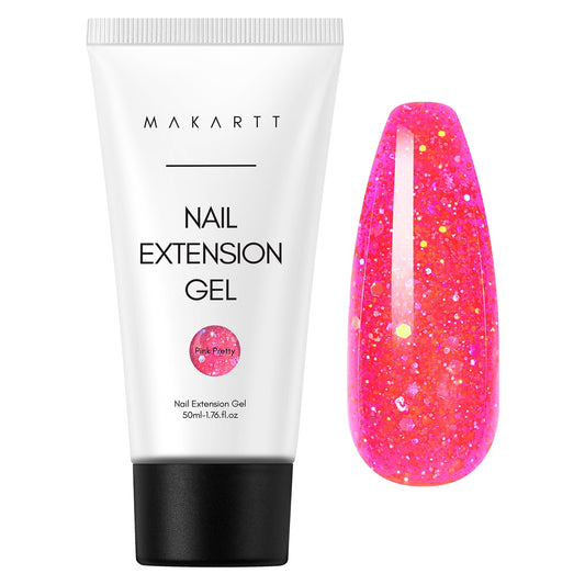 Makartt Poly Nail Gel-50ML Large, Dark Hot Pink Glitter Color, Strong Builder for Extension Overlay Strengthener 3D Diy, Long-lasting for Nails French Manicures Home Salon-Pink Pretty