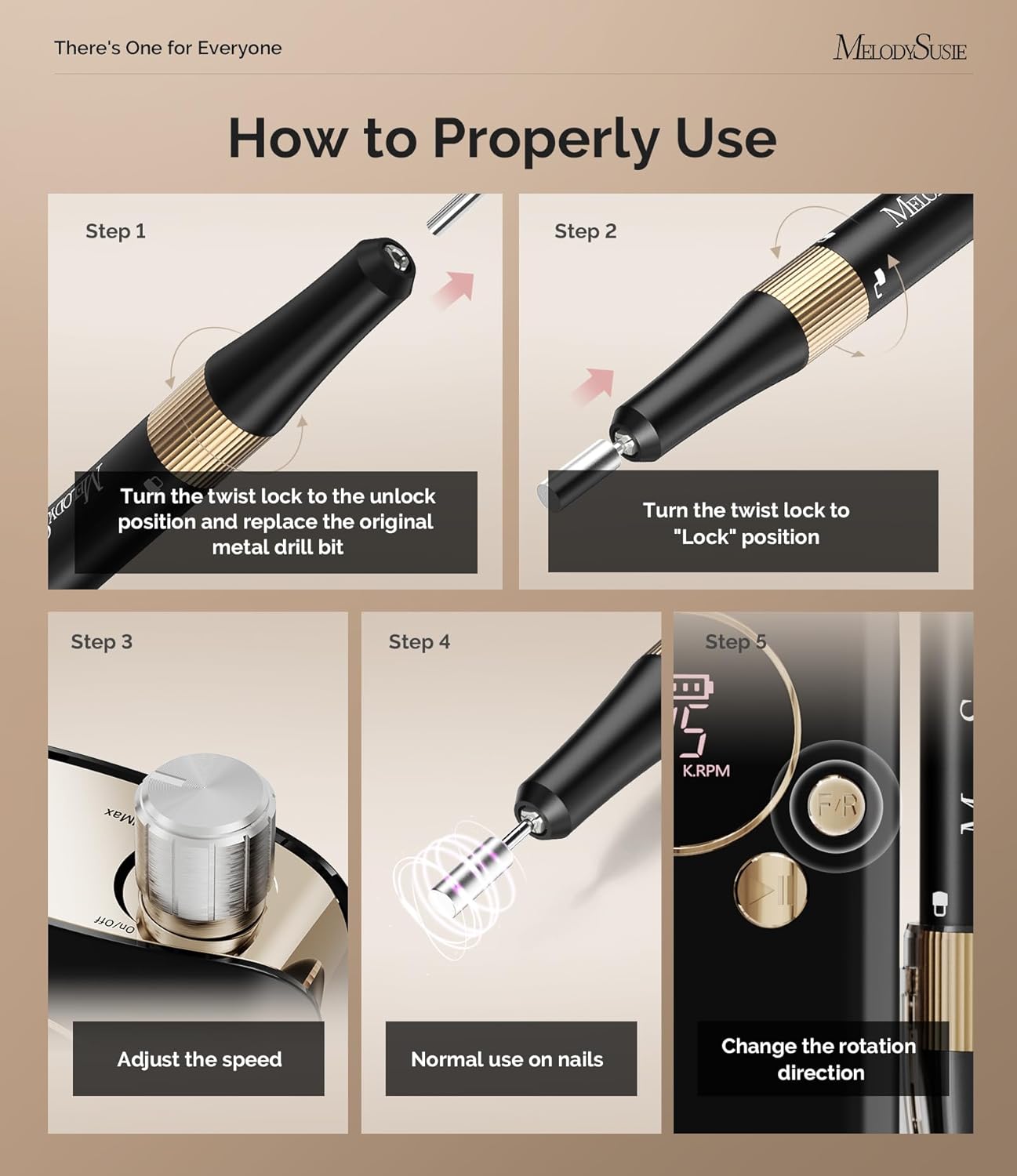 MelodySusie Professional Nail Drill, 35000 RPM Electric Nail File for Acrylic Gel Nails Removal, SM200F Portable Efile Coreless Motor for Quiet & Durable, Cordless Nail Kit with Bits for Salon & Home