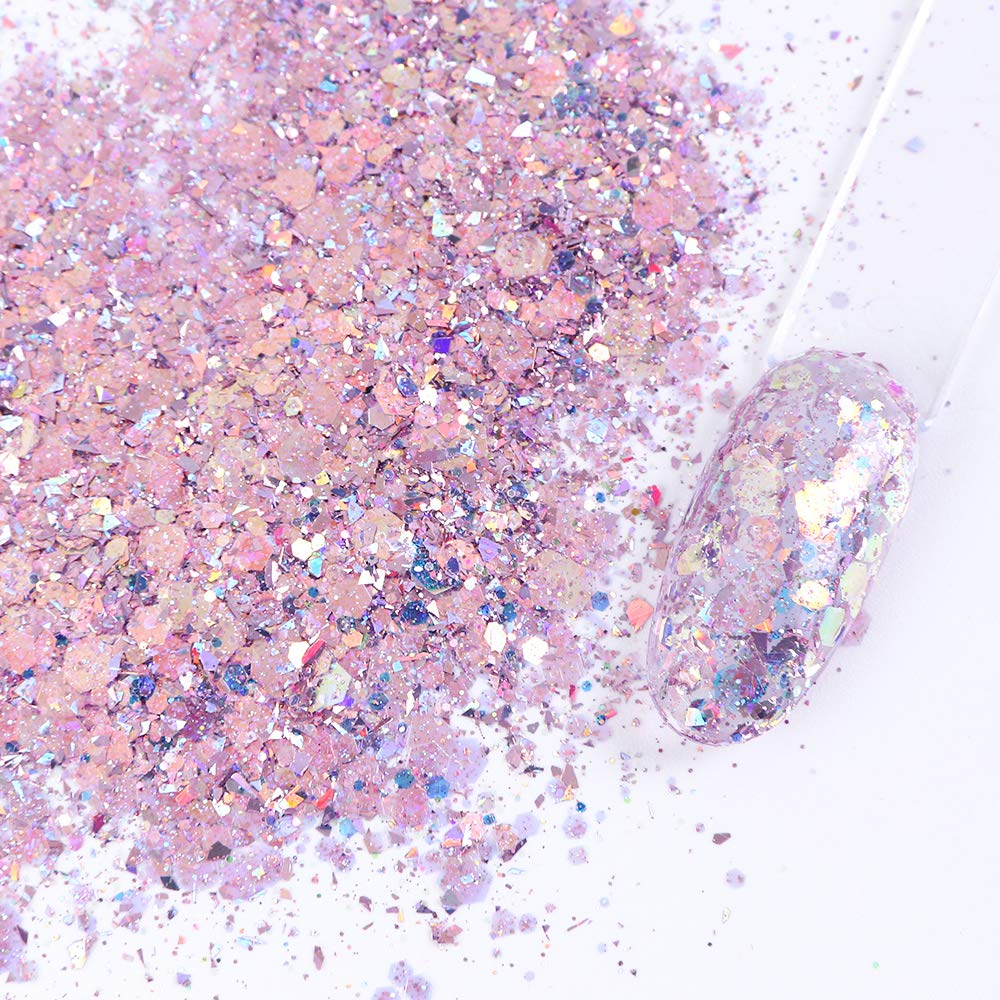 Holographic Nail Art Sequins Glitter Kits 8 Boxes 3D Nails Glitter Metallic Shining Flakes Acrylic Powder Dust Sequins for Nails Decoration Holographic Manicure Tips (Pink)