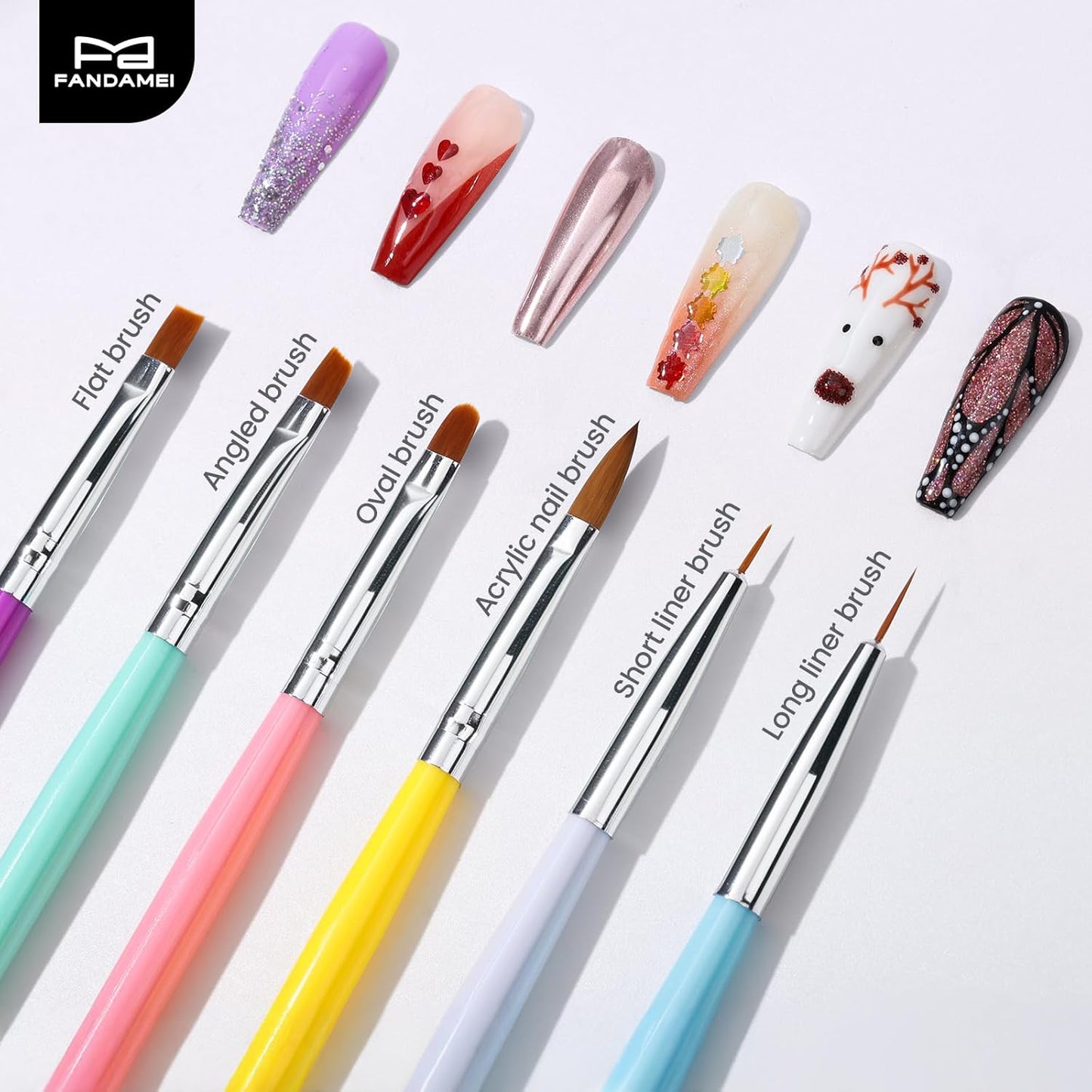FANDAMEI Nail Art Brushes, 6PCS Nail Brushes for Nail Art, 1PCS Resin Nail Art Palette, 1PCS Nail Clean Up Brushes, 5PCS Dotting Pen Nail Design Tools Kit, Nail Polish Mixing Palette Nail Art Tools