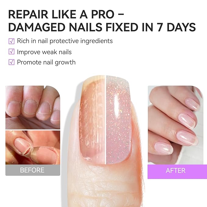 gelike ec Nail Hardener and Strengthener Polish: Glittering Pearl Ridge Filler for Peeling and Weak Nails Fast Dry Nail Growth Treatment Long Lasting Glossy for Women Home DIY