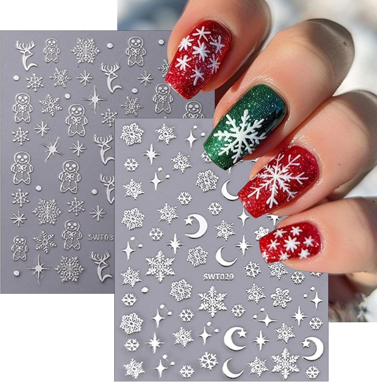 6 Sheets Christmas with Rhinestones Nail Art Stickers 3D Self-Adhesive Gold Silver Elk Snowflake Nail Stickers Glitter Christmas Tree Nail Decals Acrylic Nail Supplies for Women Girls Nail Decoration
