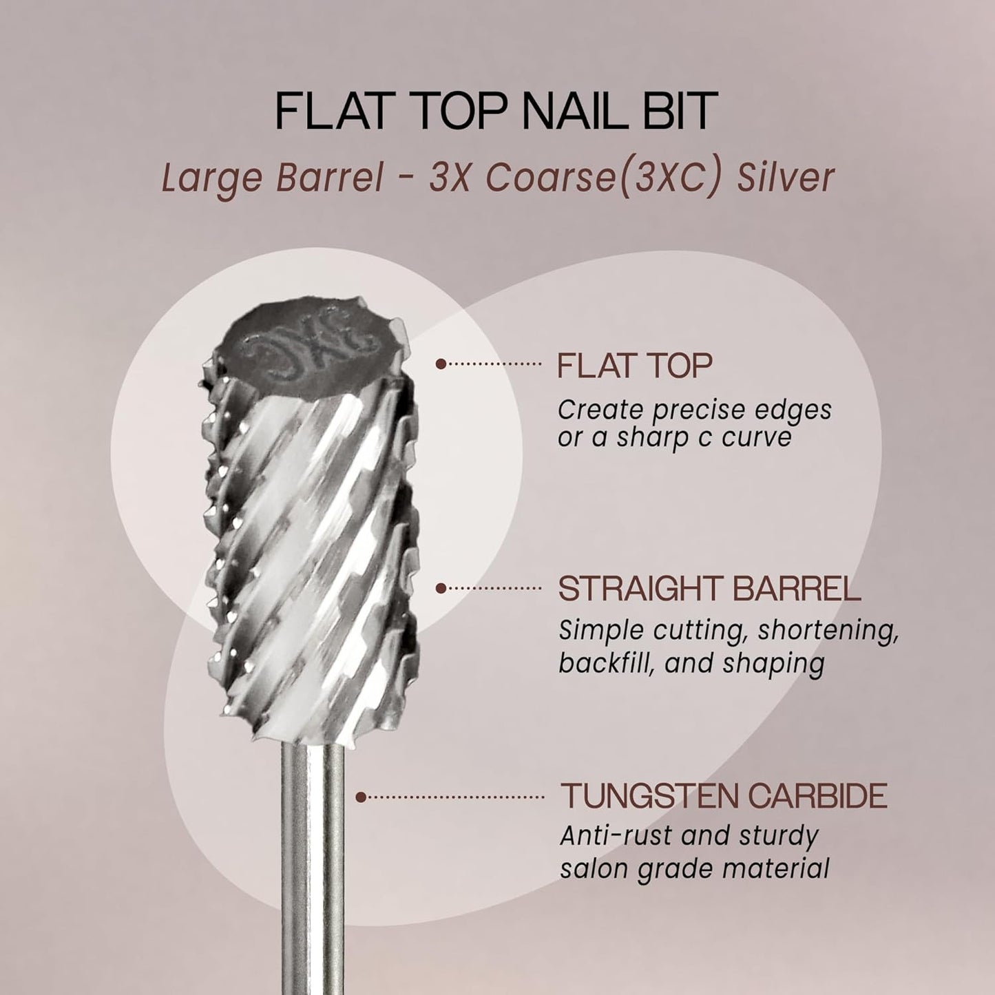 PANA Professional 3/32" Shank Size - Flat Top Large Barrel Silver Carbide Bit 3X Coarse Grit - Nail Drill Bit for Dremel Machine