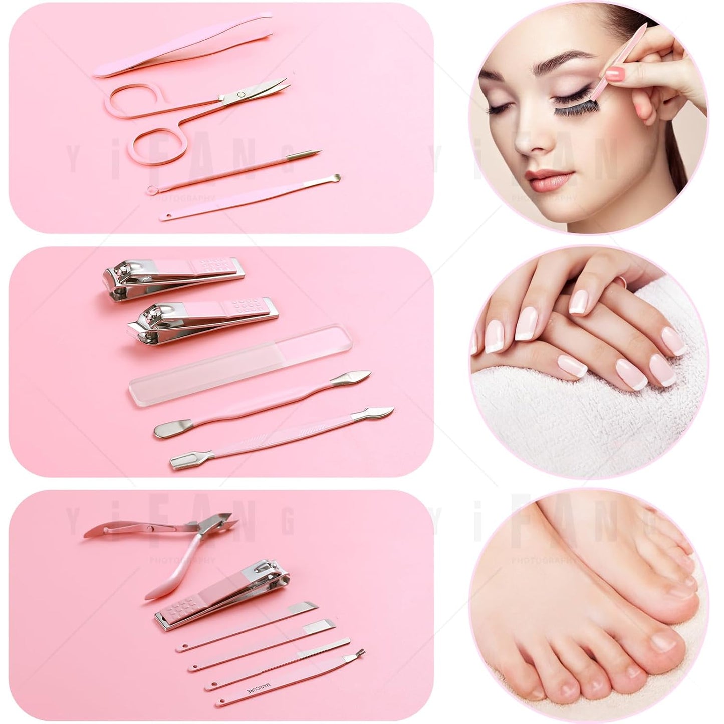 Women' Manicure Set Pedicure Kit Nail Clippers Set Fingernail Clipper Set Ingrown Toenail Nail Kit Scissor Nail Trimmer Kit 15 in 1 Travel Nail Kit Care Grooming Tools with Fine Case Gift (Pink 15)