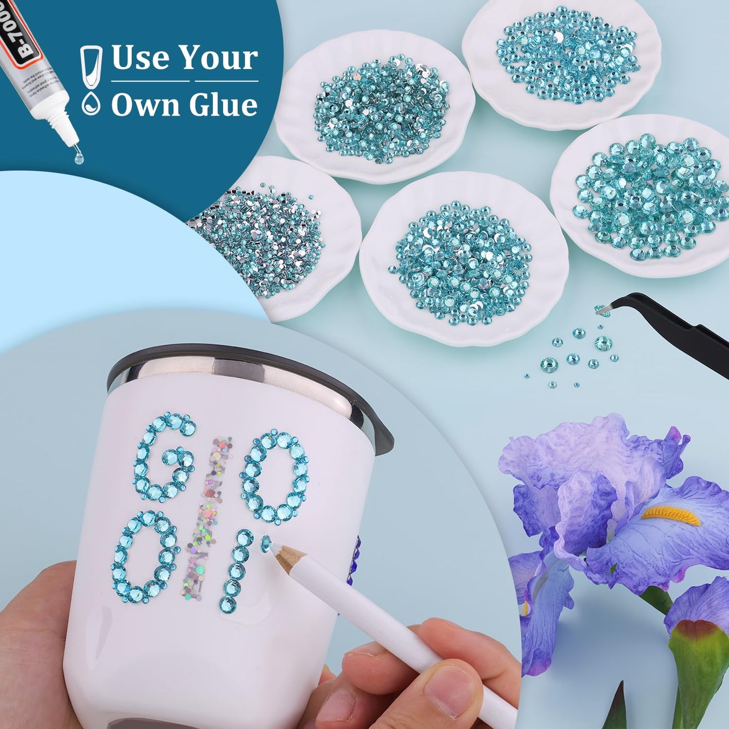 Resin Rhinestones for Crafting, 2 Boxes Lake Blue Flatback Crystals for Bedazzling Crafts DIY Nail Art Deco, Non Hotfix Bulk Gems for Tumbler Shoes Clothing Fabric Face Makeup