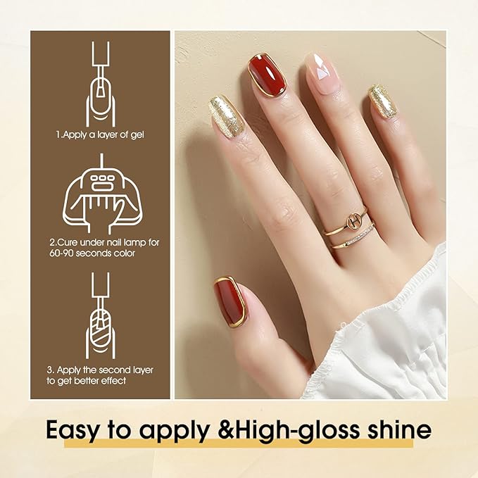 CANNI Gold Gel Nail Polish, 1Pcs Glitter Gold Gel Polish Color High Gloss Soak Off U V Nail Manicure Salon DIY